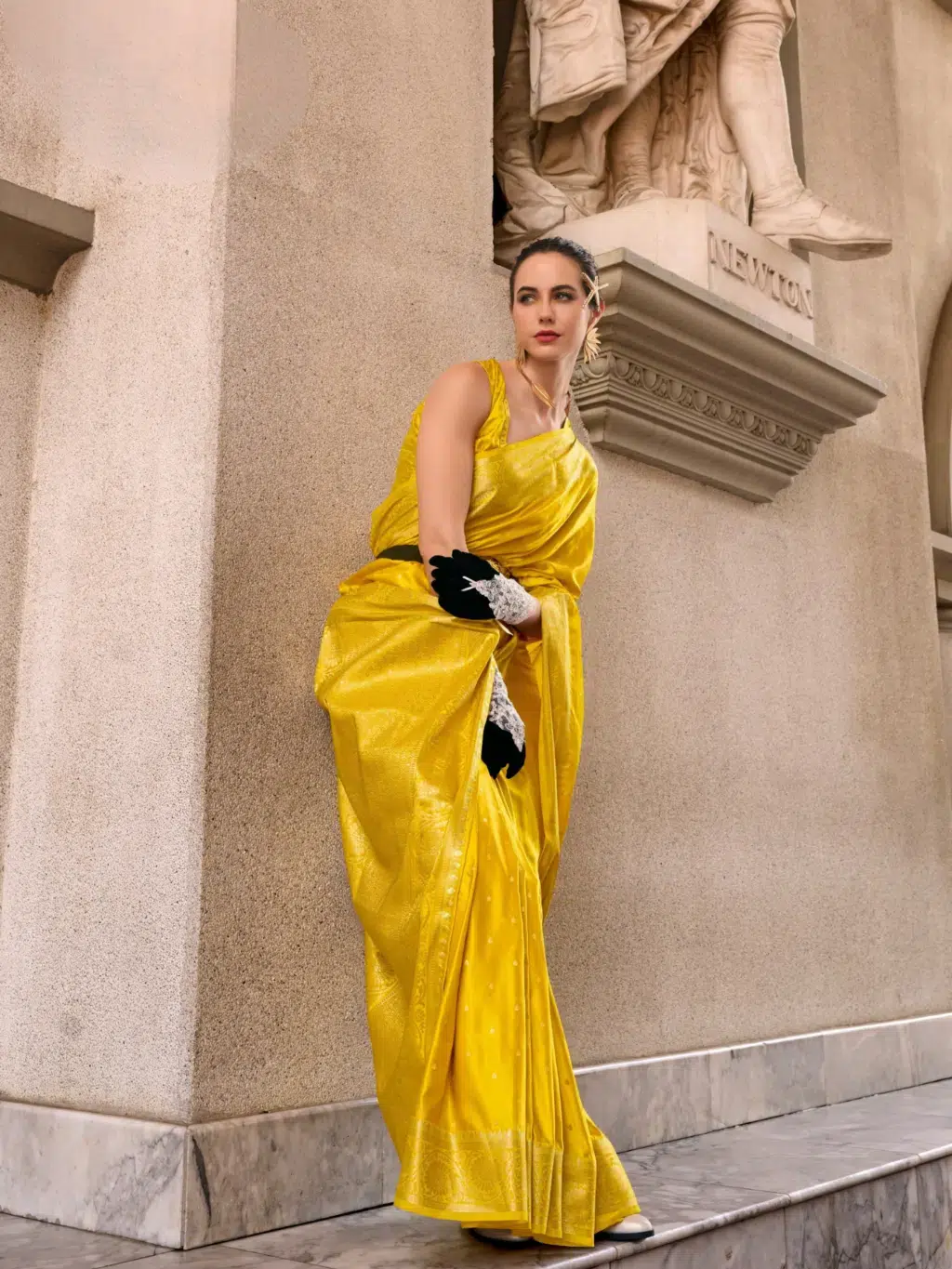 Yellow Satttin Munga Saree for Women - Designer Traditional Saree
