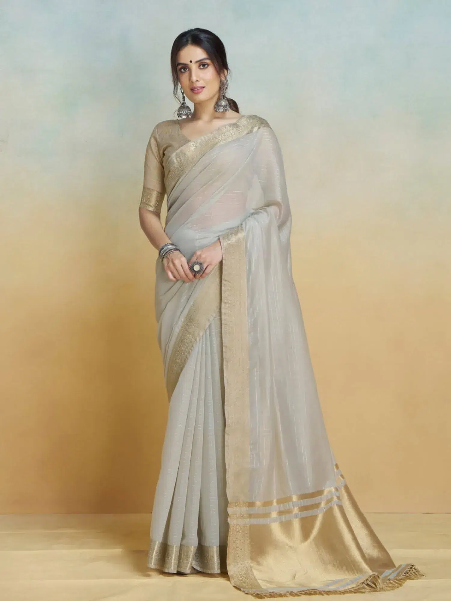 Grey Handloom Khadi Silk Saree