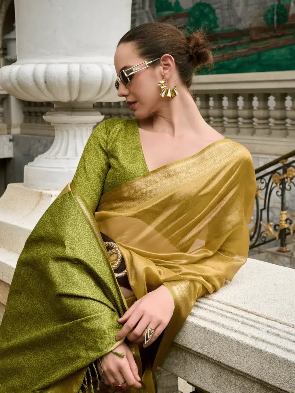 Green Tissue Silk Saree - Image 3