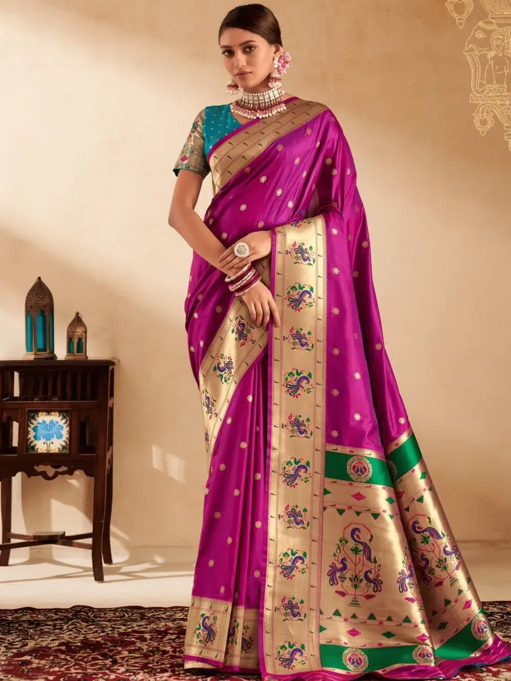 Purple Paithani Silk Saree for Women - Designer Traditional Saree