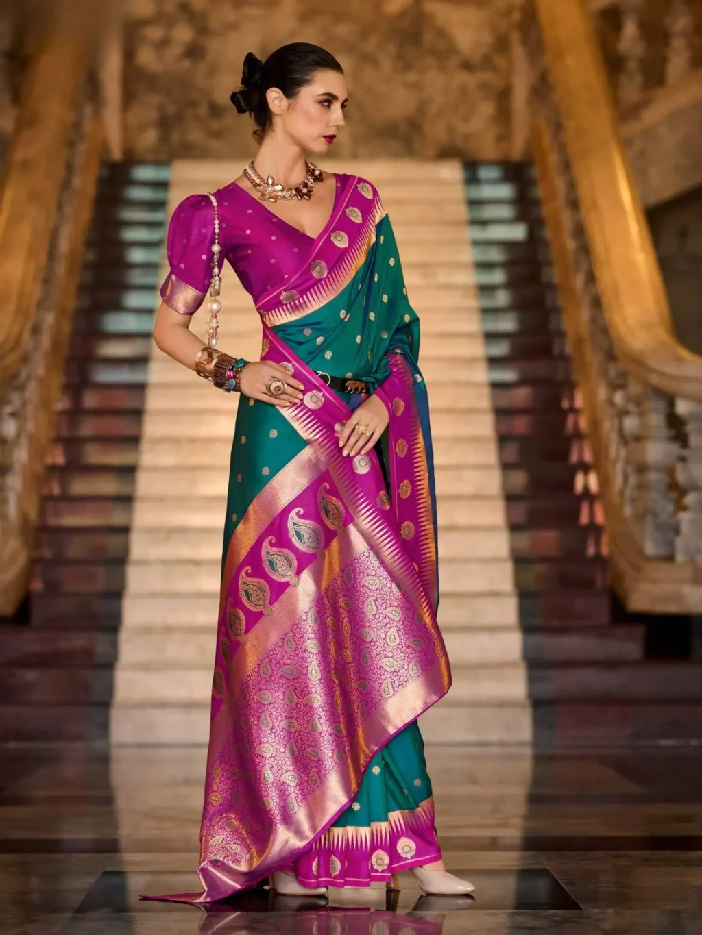 Green Peacock Green Saree for Women - Designer Traditional Saree