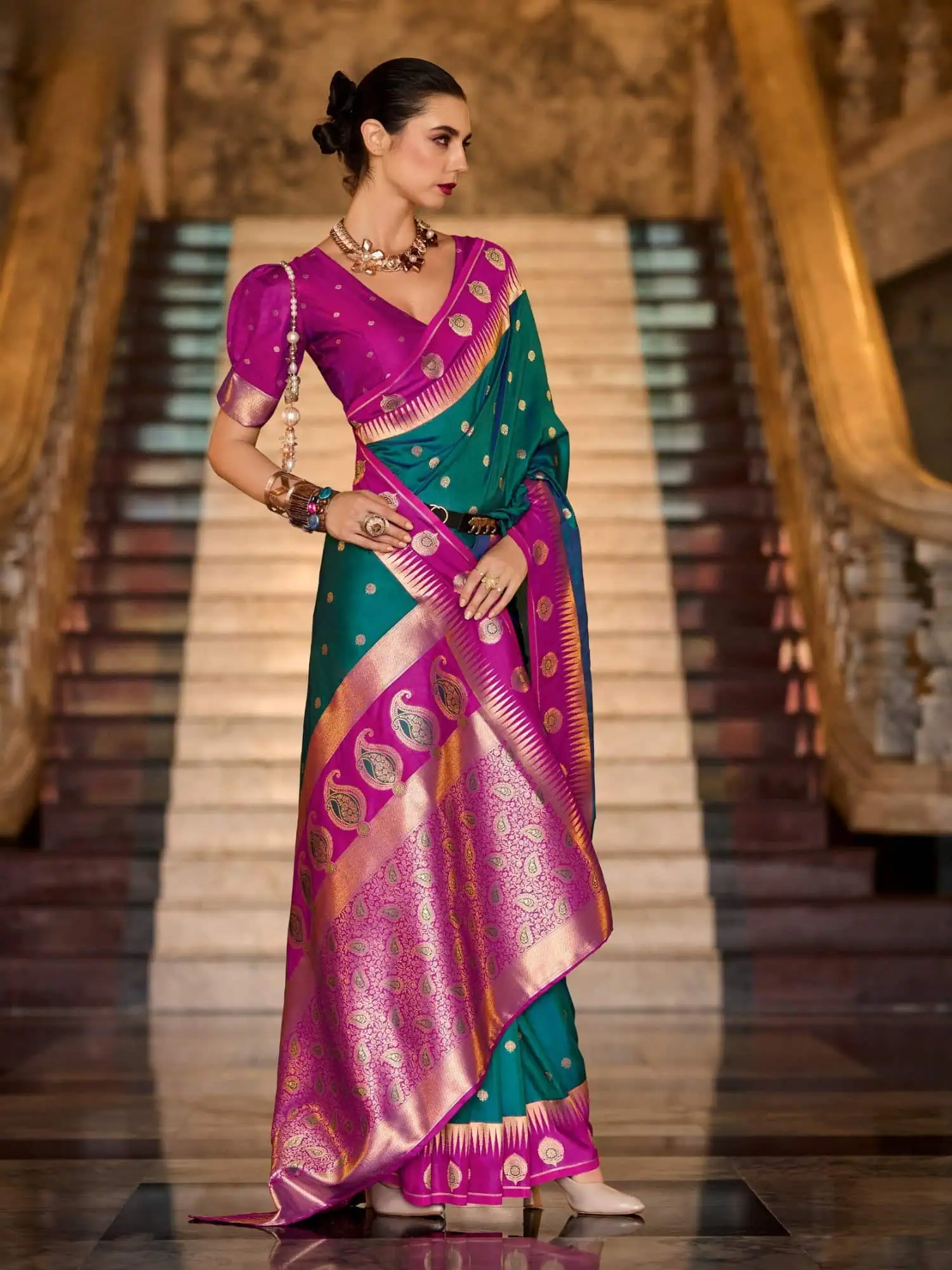 Peacock Green Soft Silk Saree