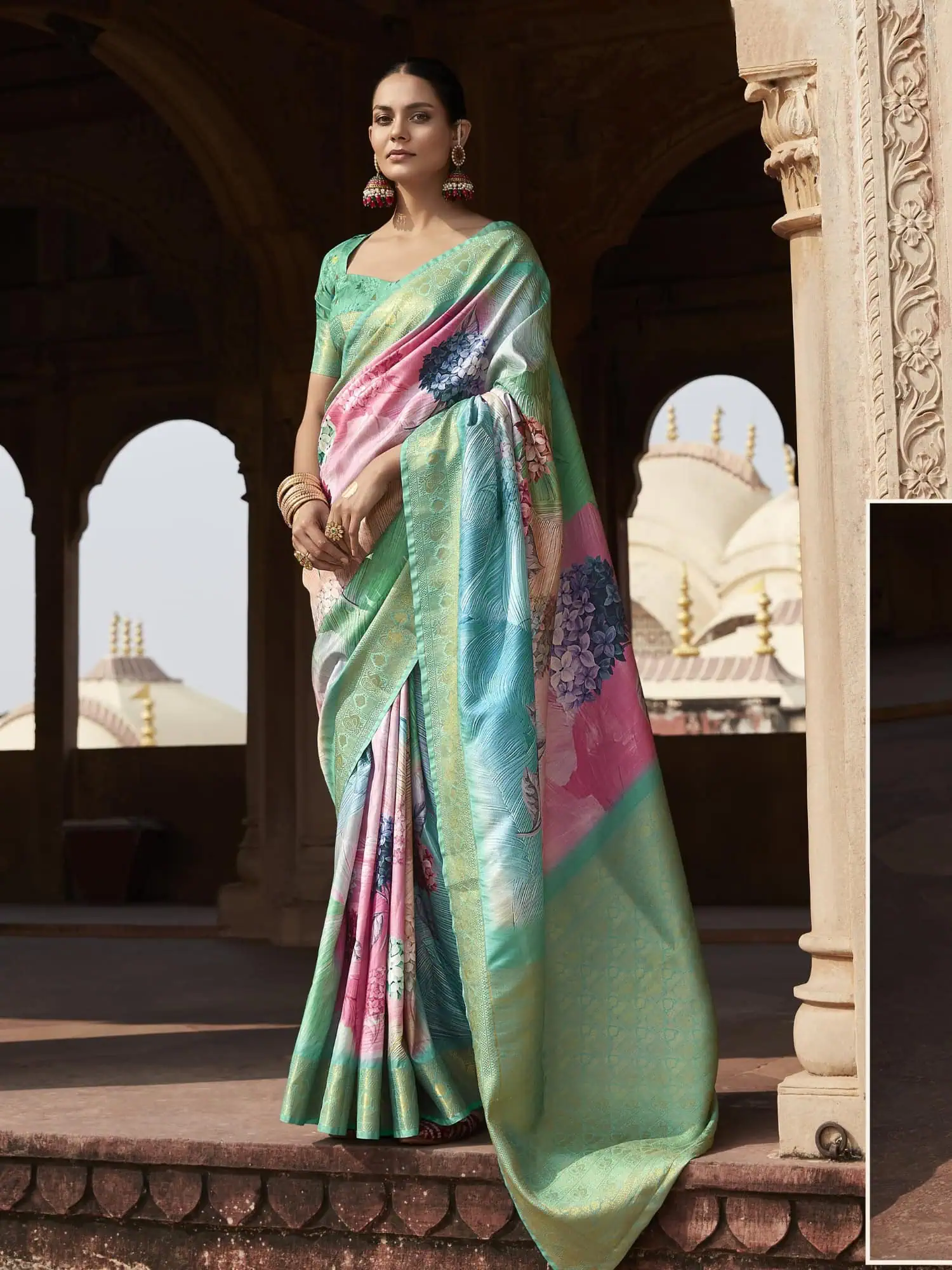 Greenish Pink Handloom Silk Saree