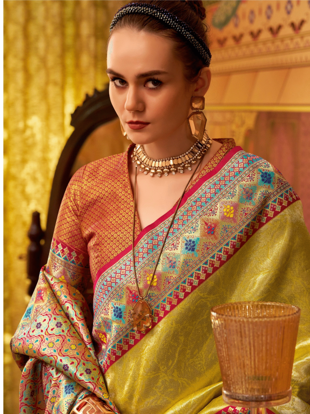 Yellow Tissue Silk Saree - Image 3