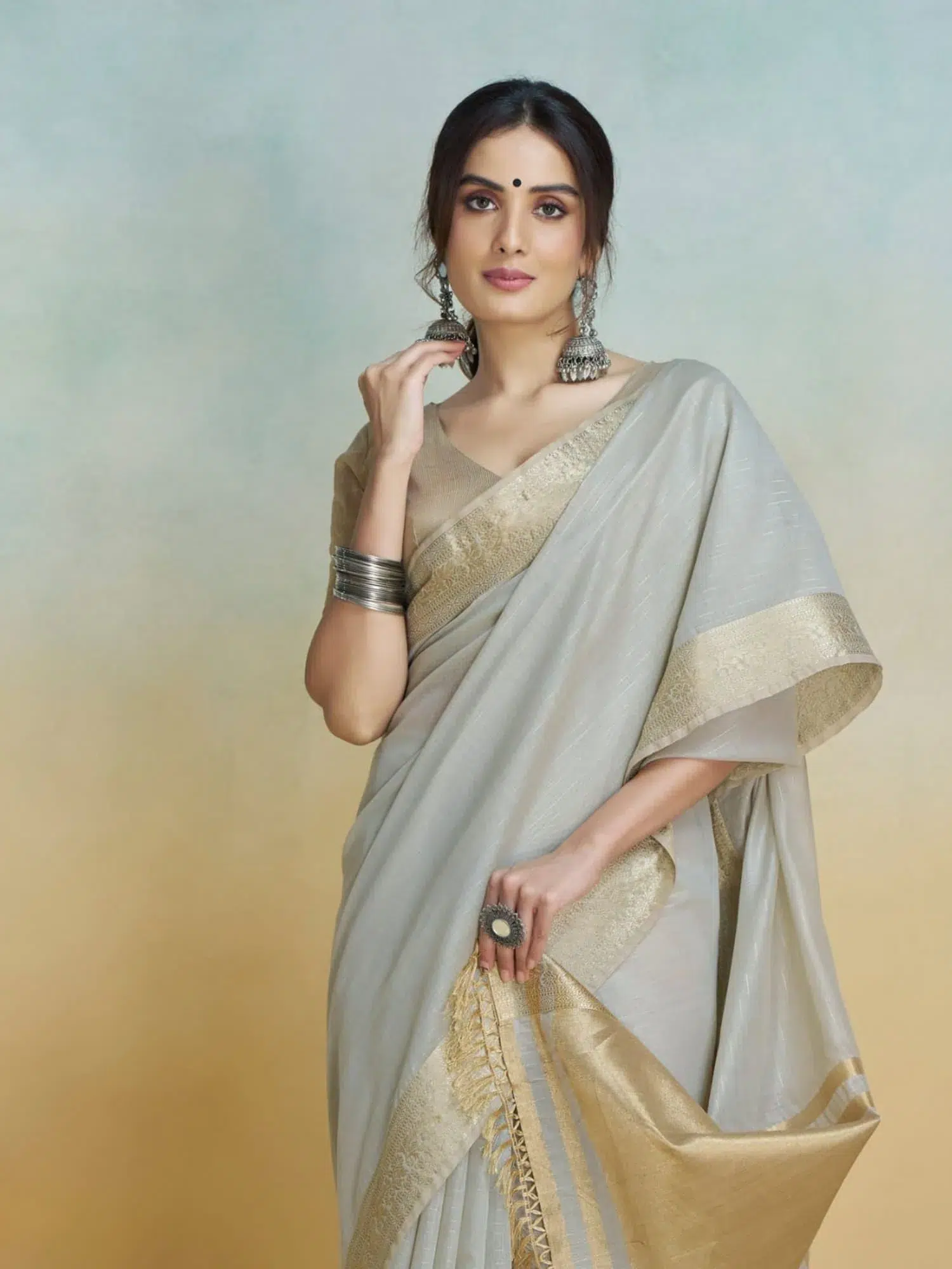 Grey Handloom Khadi Silk Saree