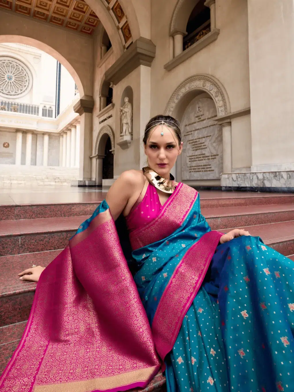 Navy Blue Pure Soft Silk Saree - Image 3