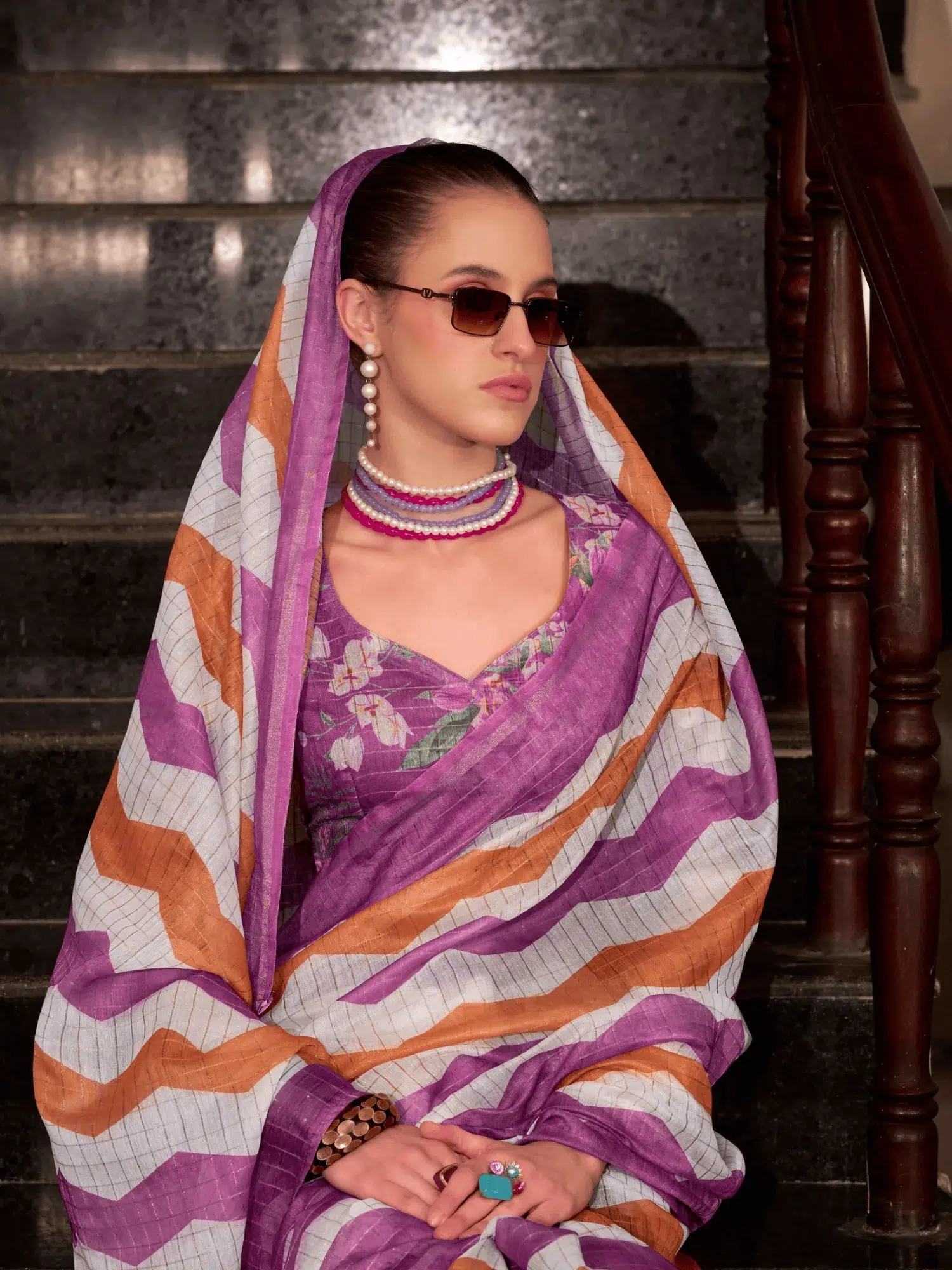 Purple Linen Cotton Saree