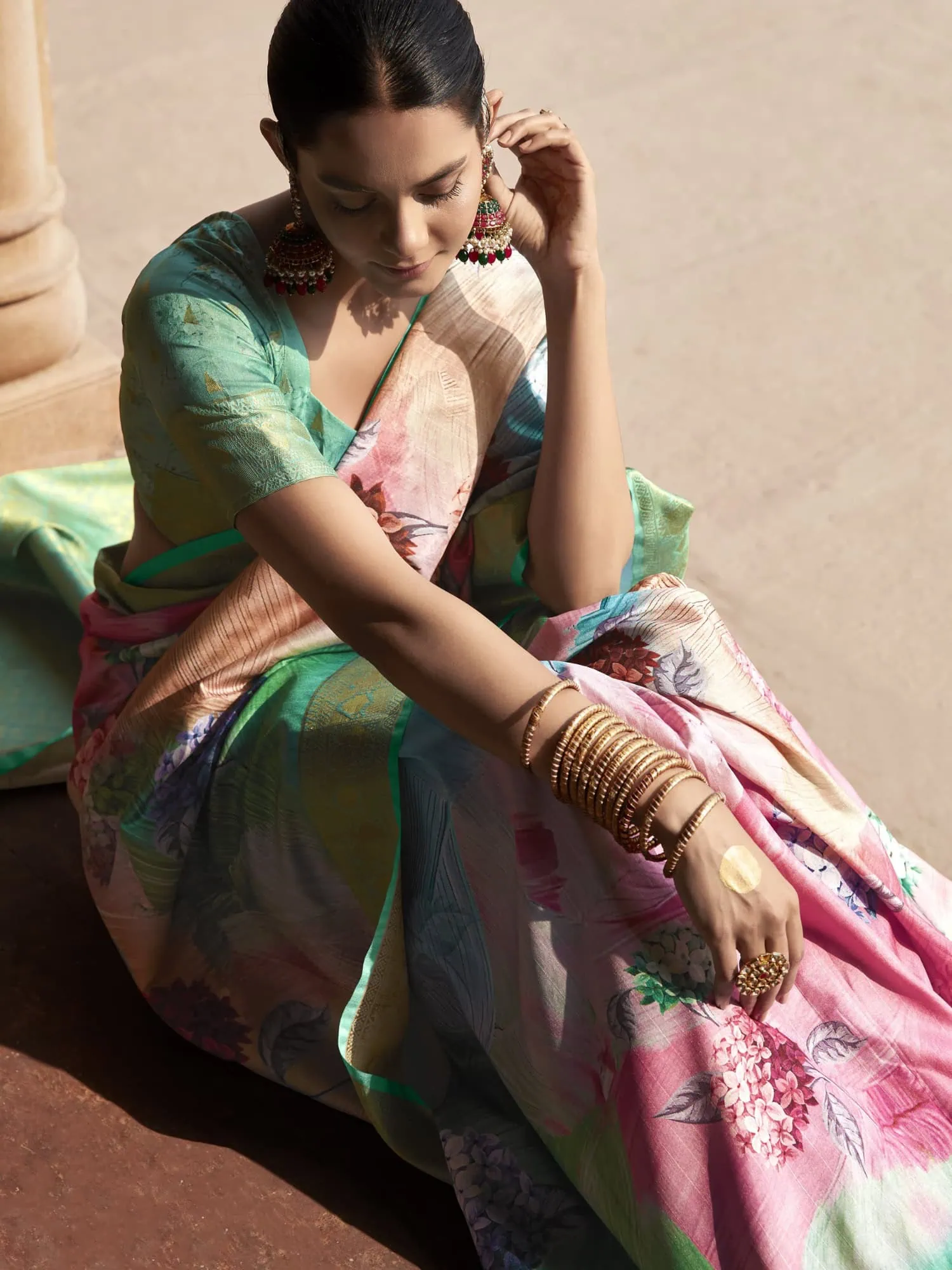 Greenish Pink Handloom Silk Saree