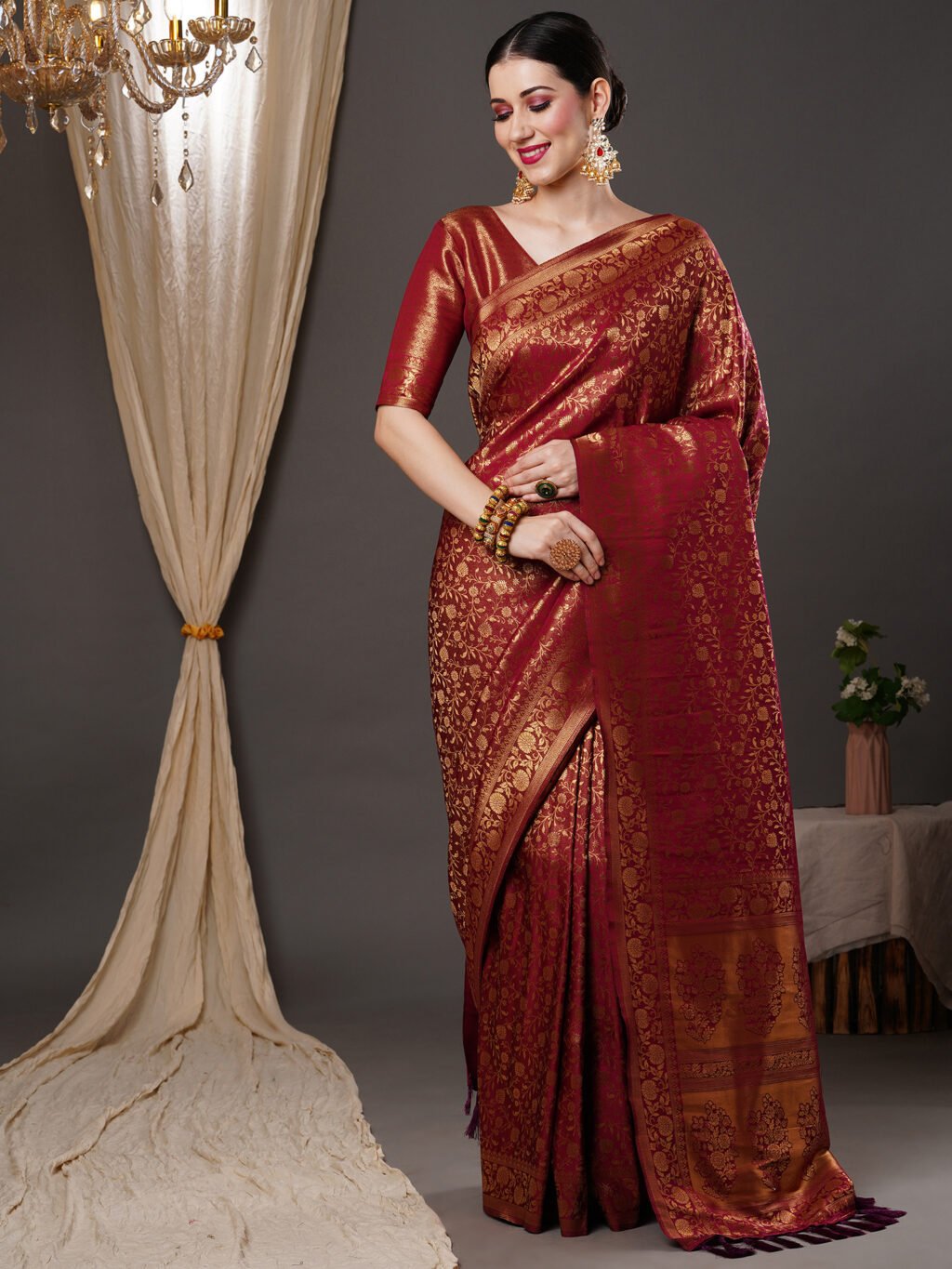 Maroon Kanjeevaram Silk Saree - Sarees