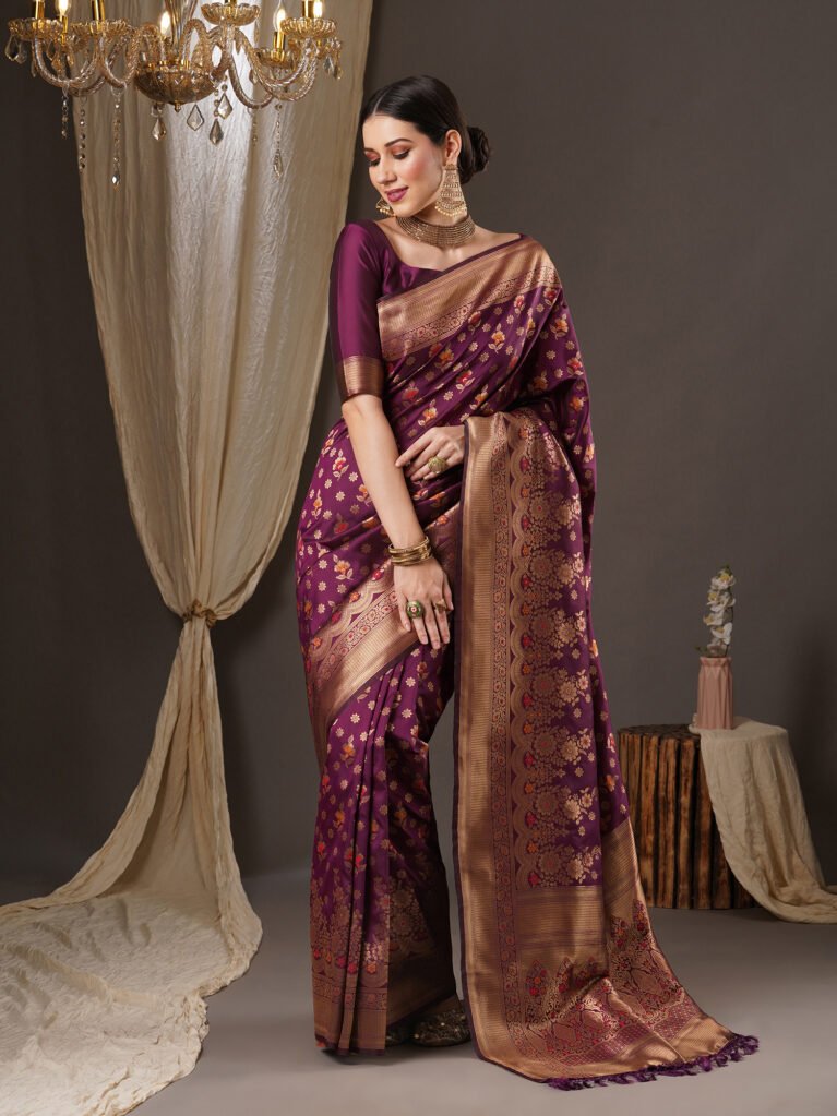 Elegant Purple Banarasi Silk Saree - Sarees