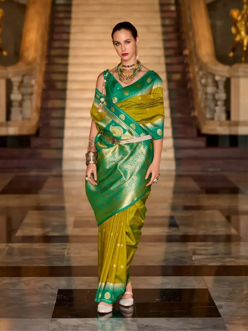 Green Olive Green Saree for Women - Designer Traditional Saree