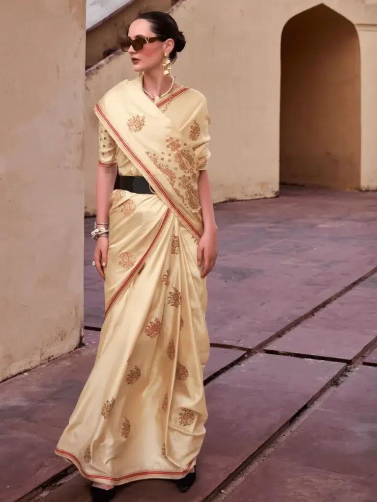 Yellow Pure Sattin Saree for Women - Designer Traditional Saree