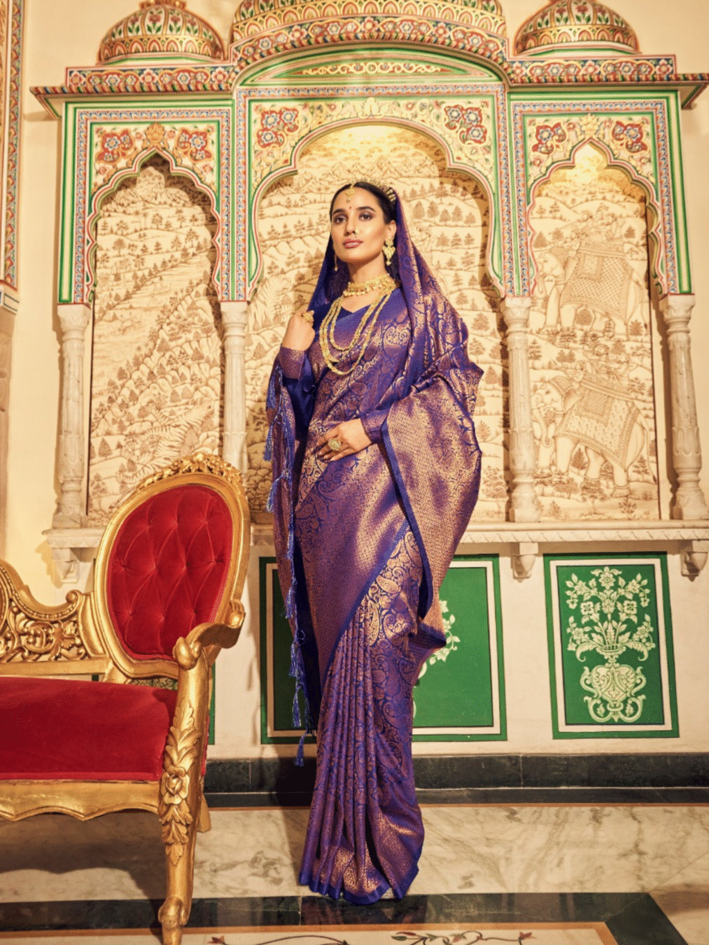 Violet Soft Kanjeevaram Handloom Weaving Silk Saree - Image 3