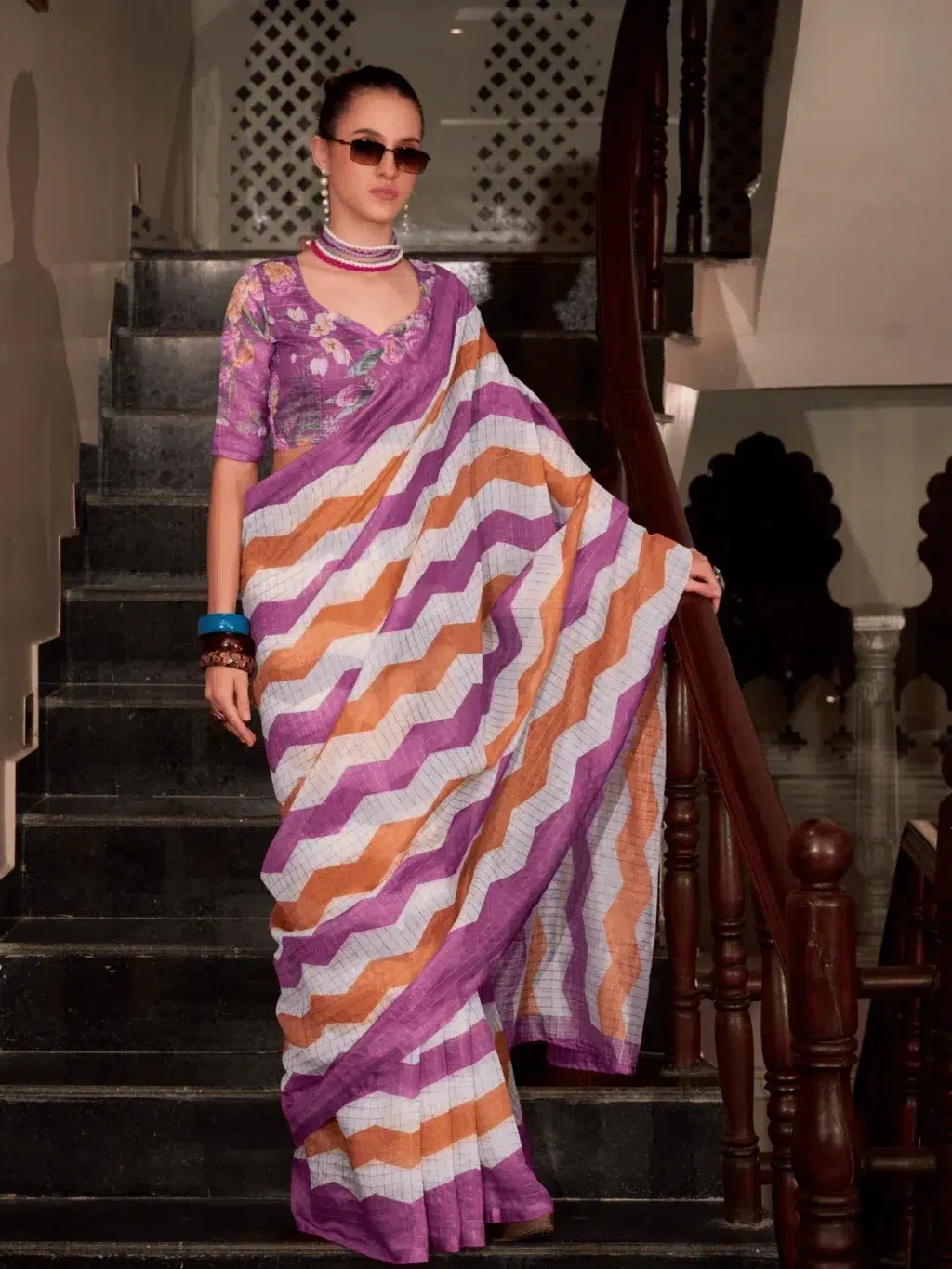 Purple Linen Cotton Saree for Women - Designer Traditional Saree