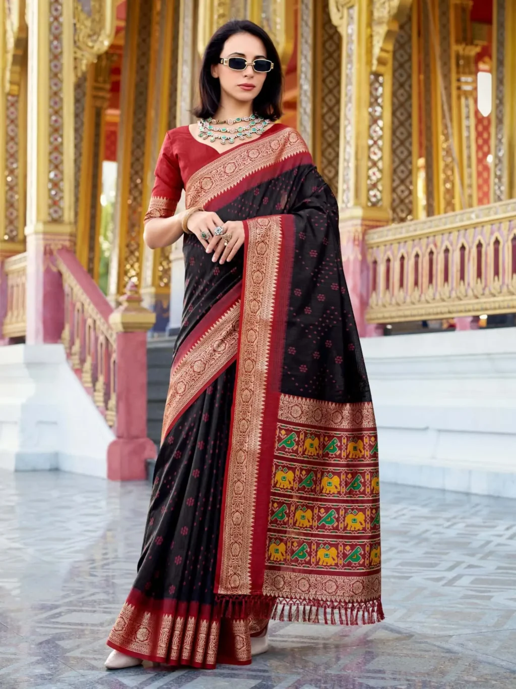 Black Tusser Handloom Saree for Women - Designer Traditional Saree