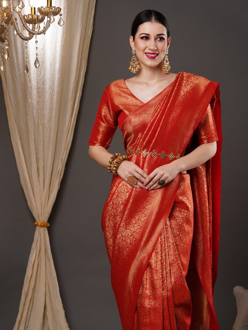 Elegant Red Kanjeevaram Silk Saree - Sarees