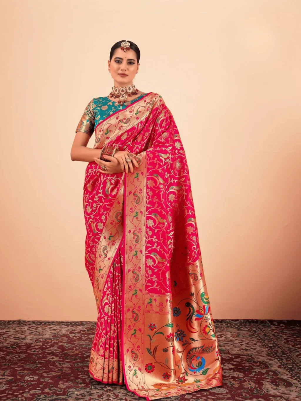 Pink Pathani Silk Saree for Women - Designer Traditional Saree