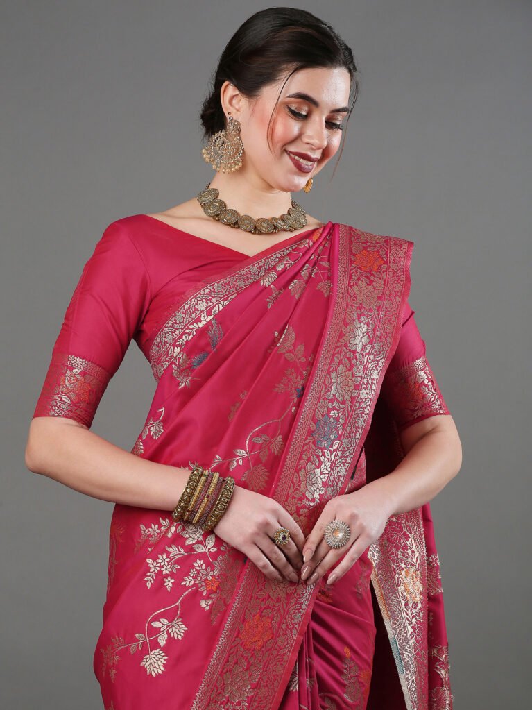Heritage Pink Banarasi Silk Saree - Sarees