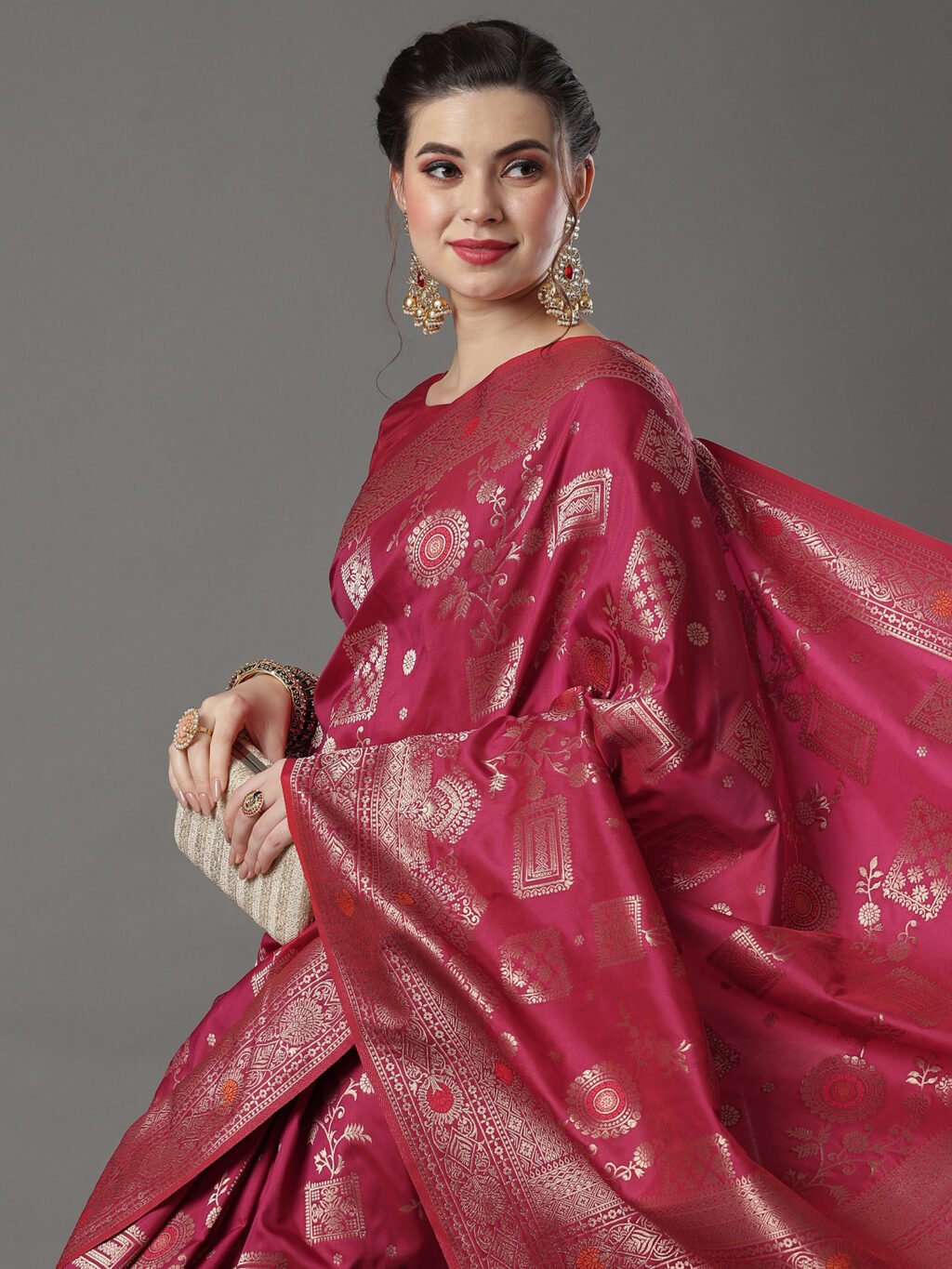 Radiant Pink Banarasi Silk Saree - Sarees