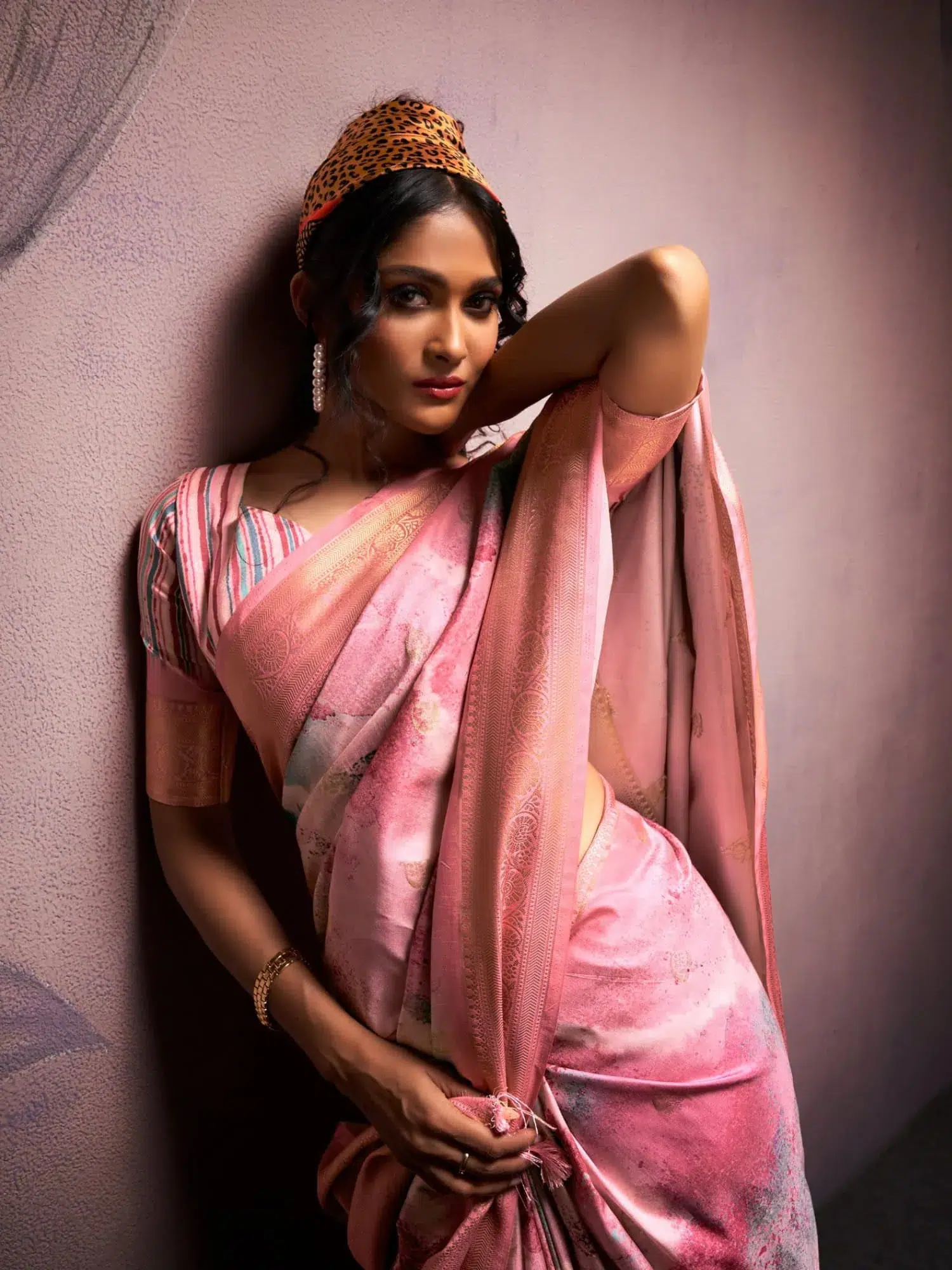 Light Pink Print Handloom Silk Saree