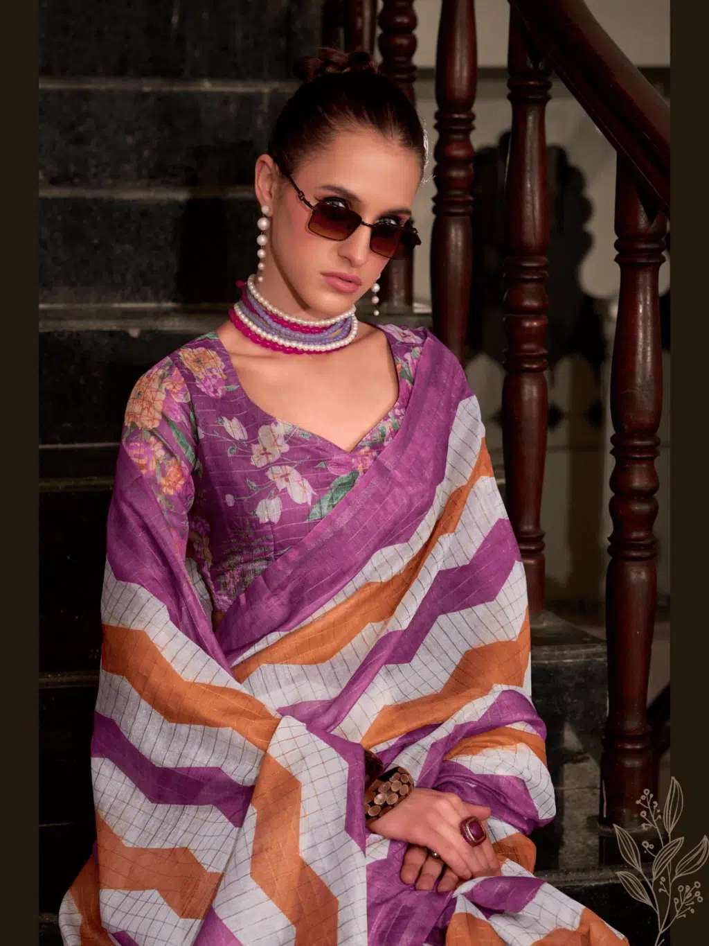 Purple Linen Cotton Saree - Image 4