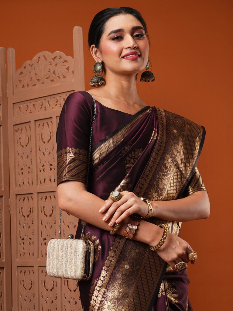 Graceful Burgundy Kanjeevaram Silk Saree - Sarees