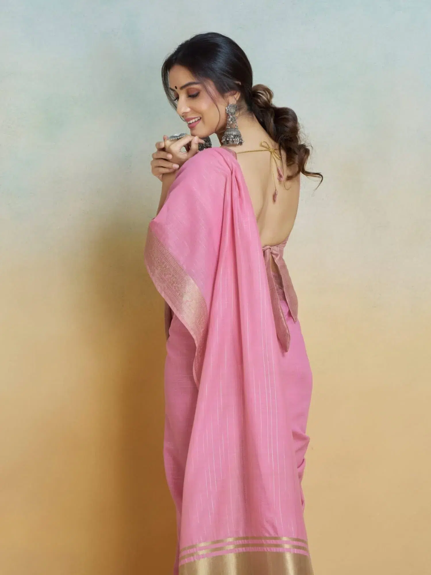 Light Pink Handloom Khadi Silk Saree