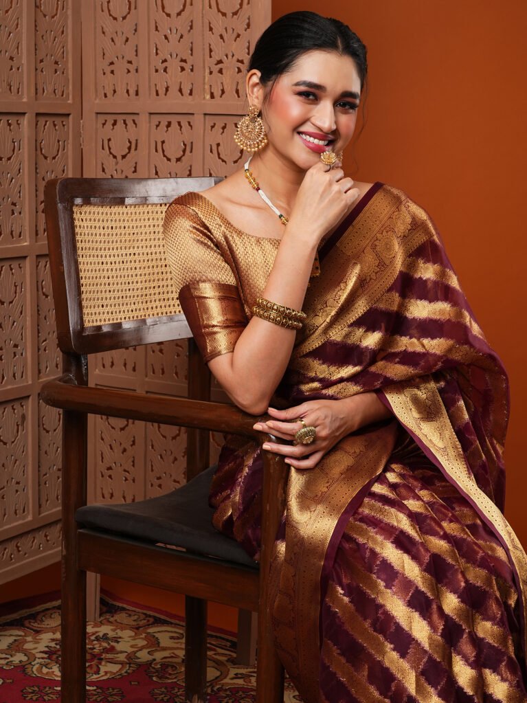 Timeless Burgundy Organza Zari Wedding Saree - Organza Saree