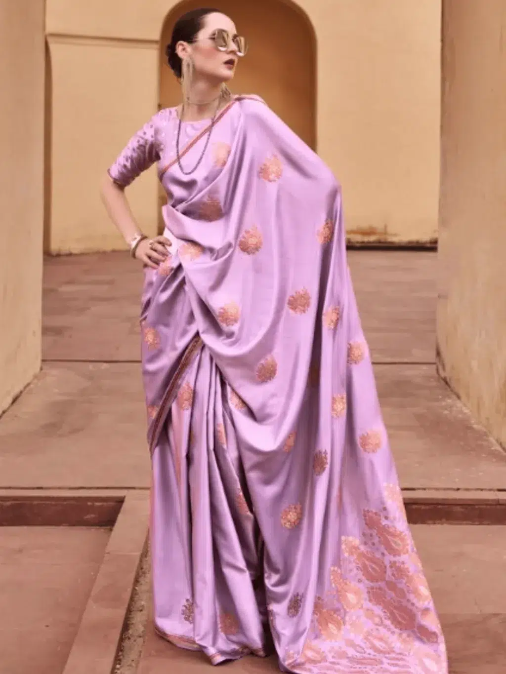 Purple Pure Sattin Saree for Women - Designer Traditional Saree