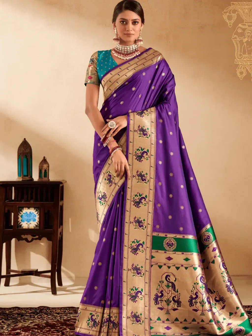 Violet Paithani Silk Saree for Women - Designer Traditional Saree