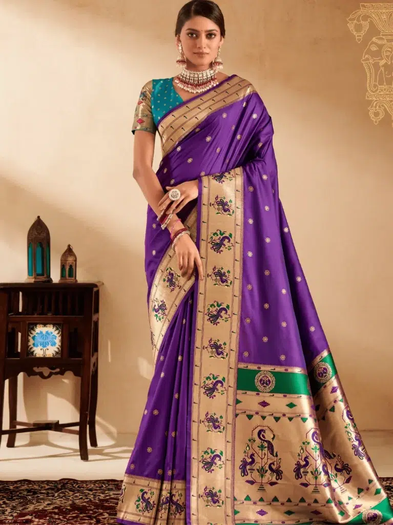 Violet Paithani Silk Saree for Women - Designer Traditional Saree