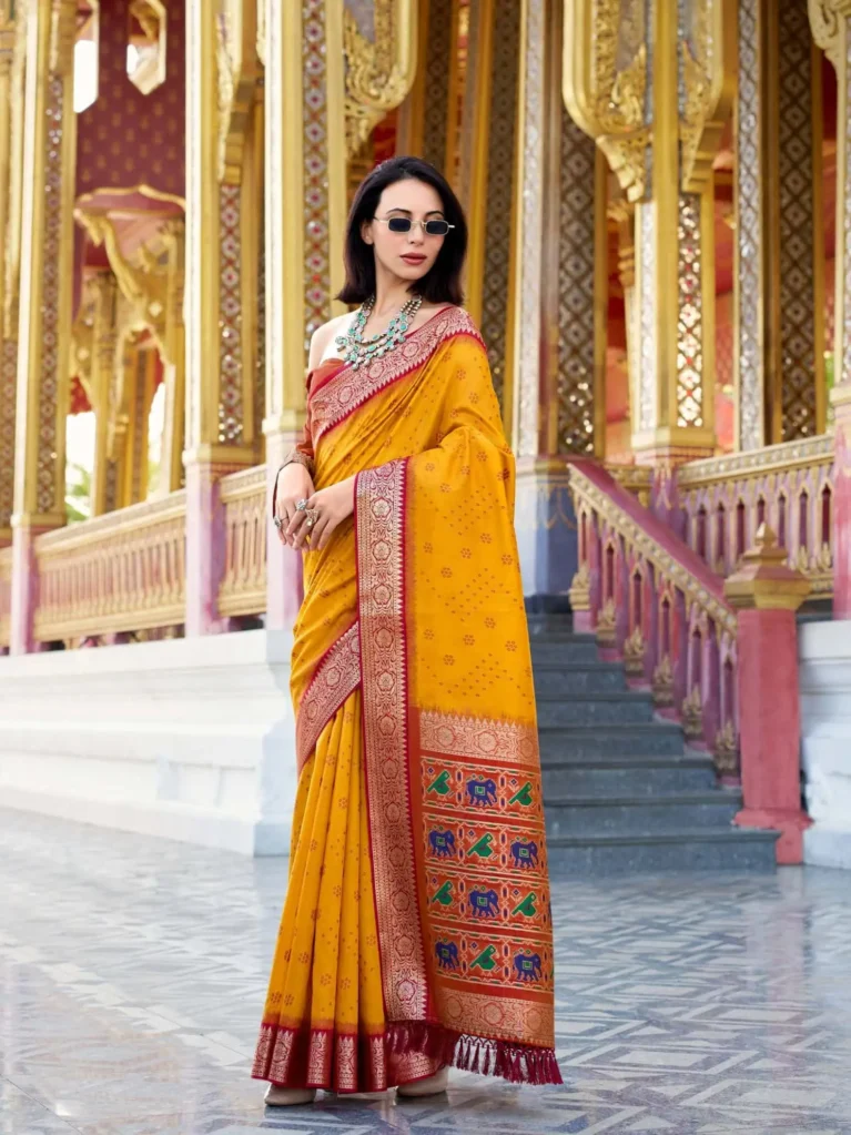 Yellow Tusser Handloom Saree for Women - Designer Traditional Saree