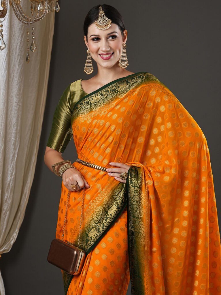 Timeless Yellow Georgette Banarasi Saree - Banarasi Saree