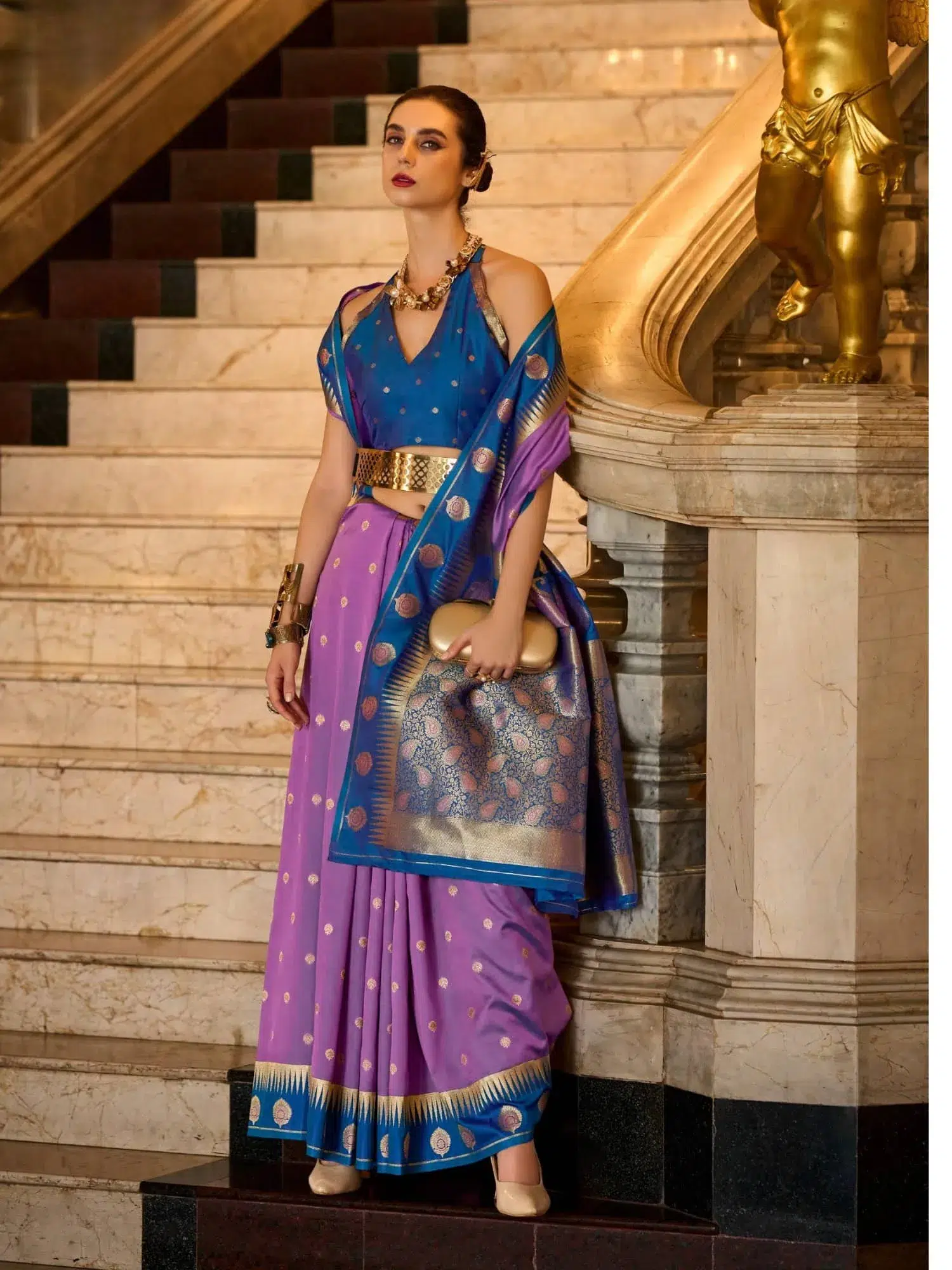 Bluish Purple Soft Silk Saree