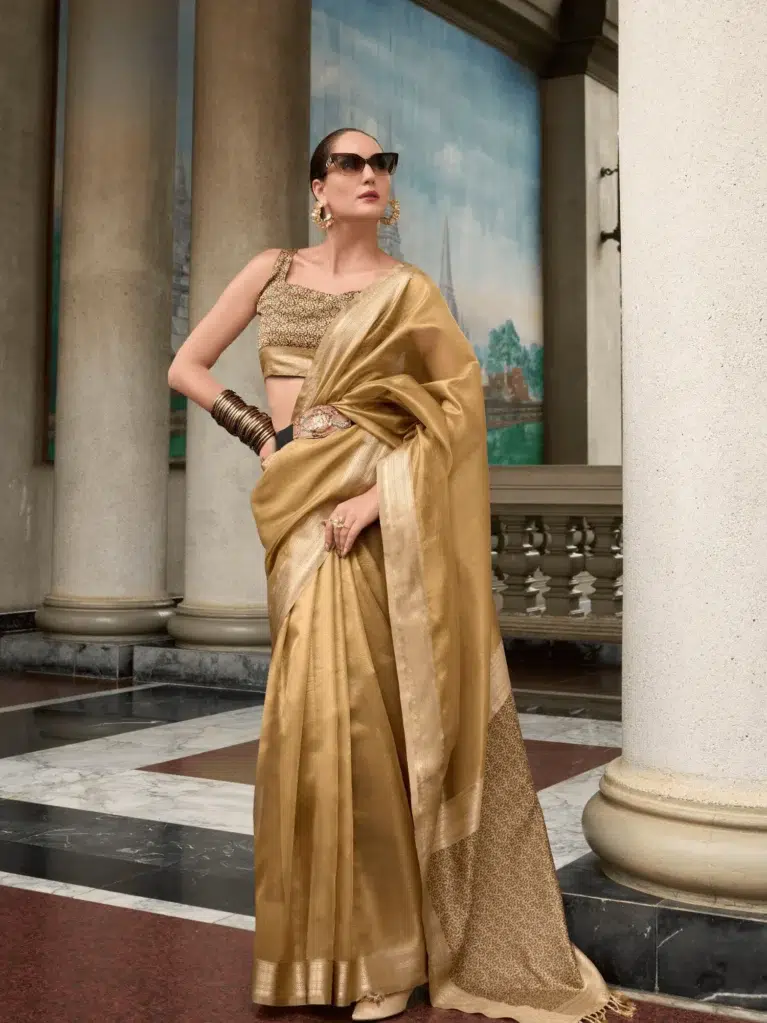 Golden Tissue Silk Saree for Women - Designer Traditional Saree