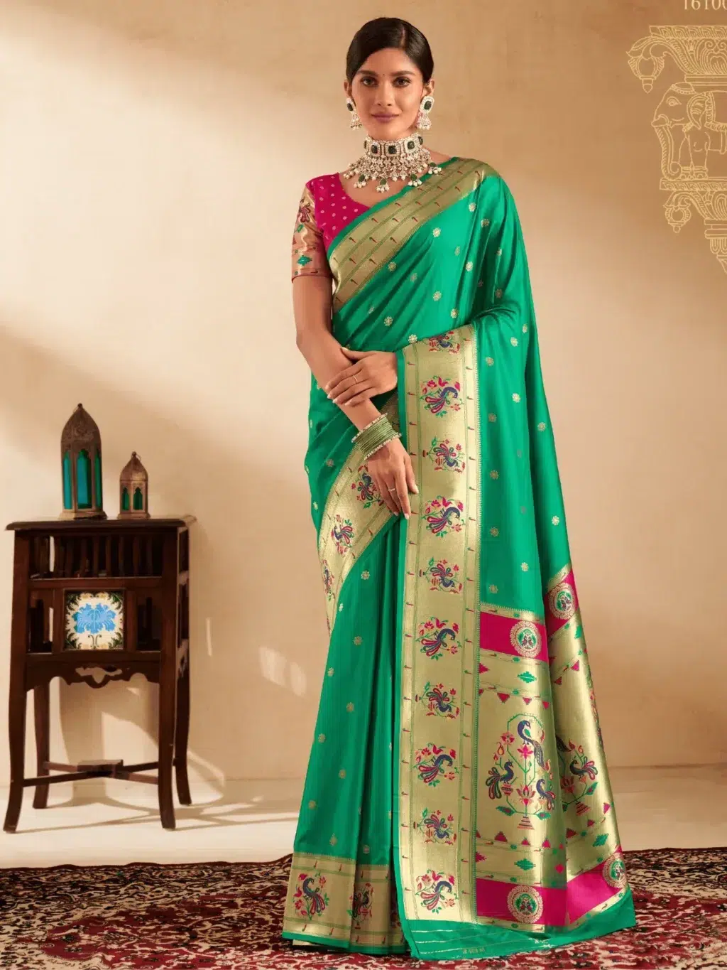 Green  Paithani Silk Saree for Women - Designer Traditional Saree