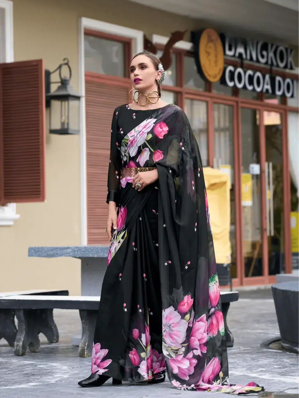 Black Pure Georgette Saree for Women - Designer Traditional Saree
