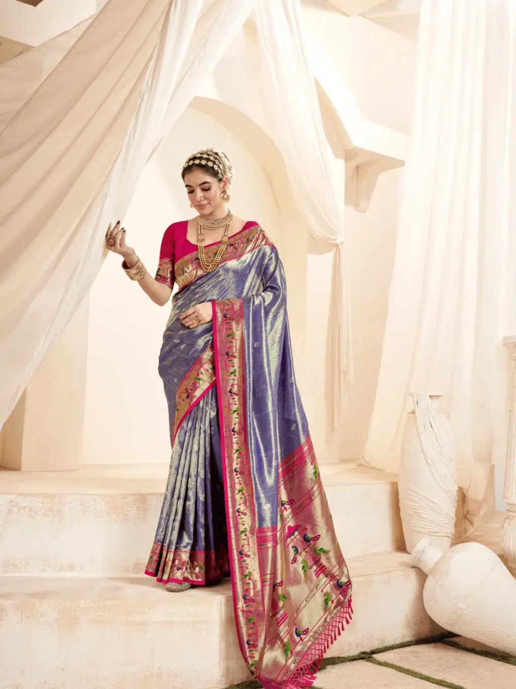 Blue Paithani Tissue Saree for Women - Designer Traditional Saree
