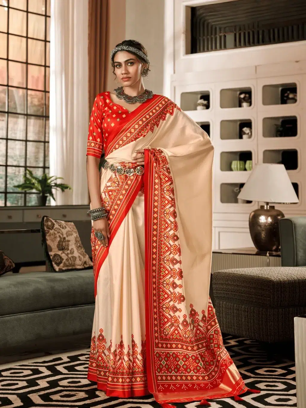 Cream Handloom Silk Saree for Women - Designer Traditional Saree