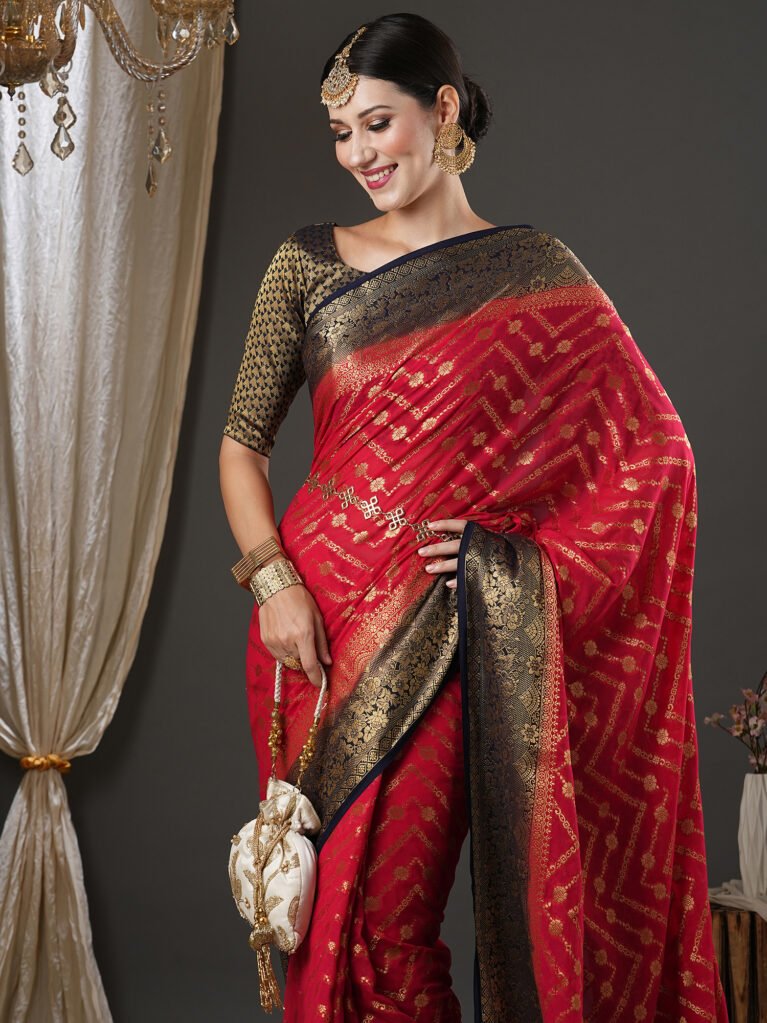Regal Pink Flowing Georgette Banarasi Saree - Banarasi Saree