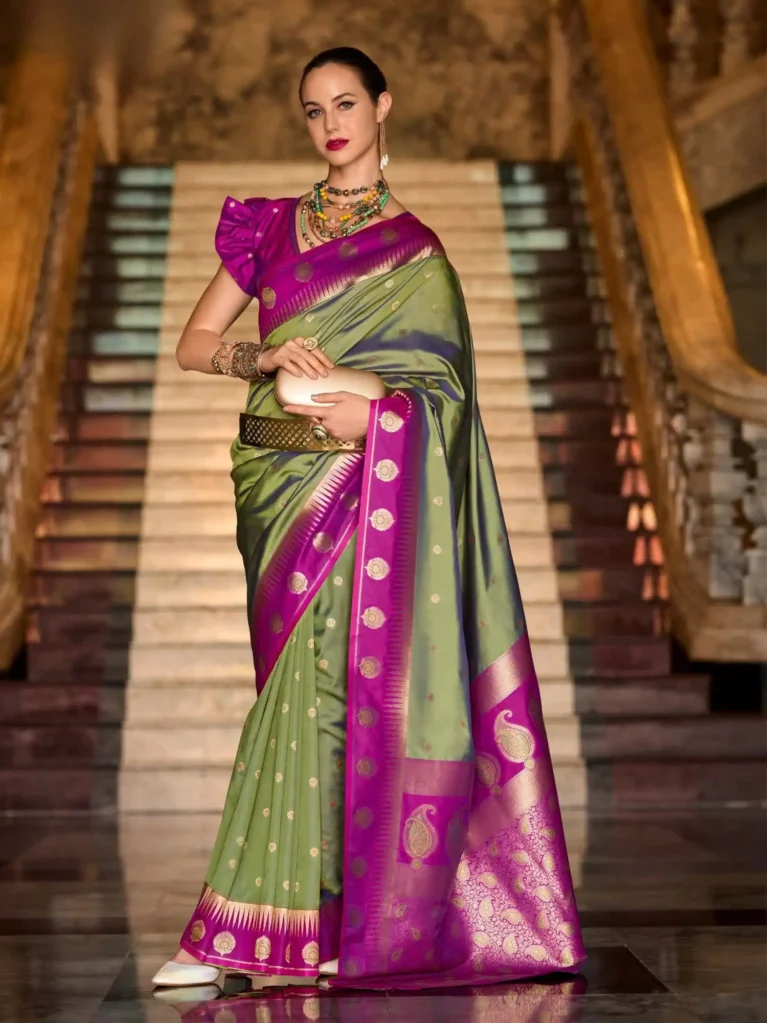 Green Purplish Green Saree for Women - Designer Traditional Saree