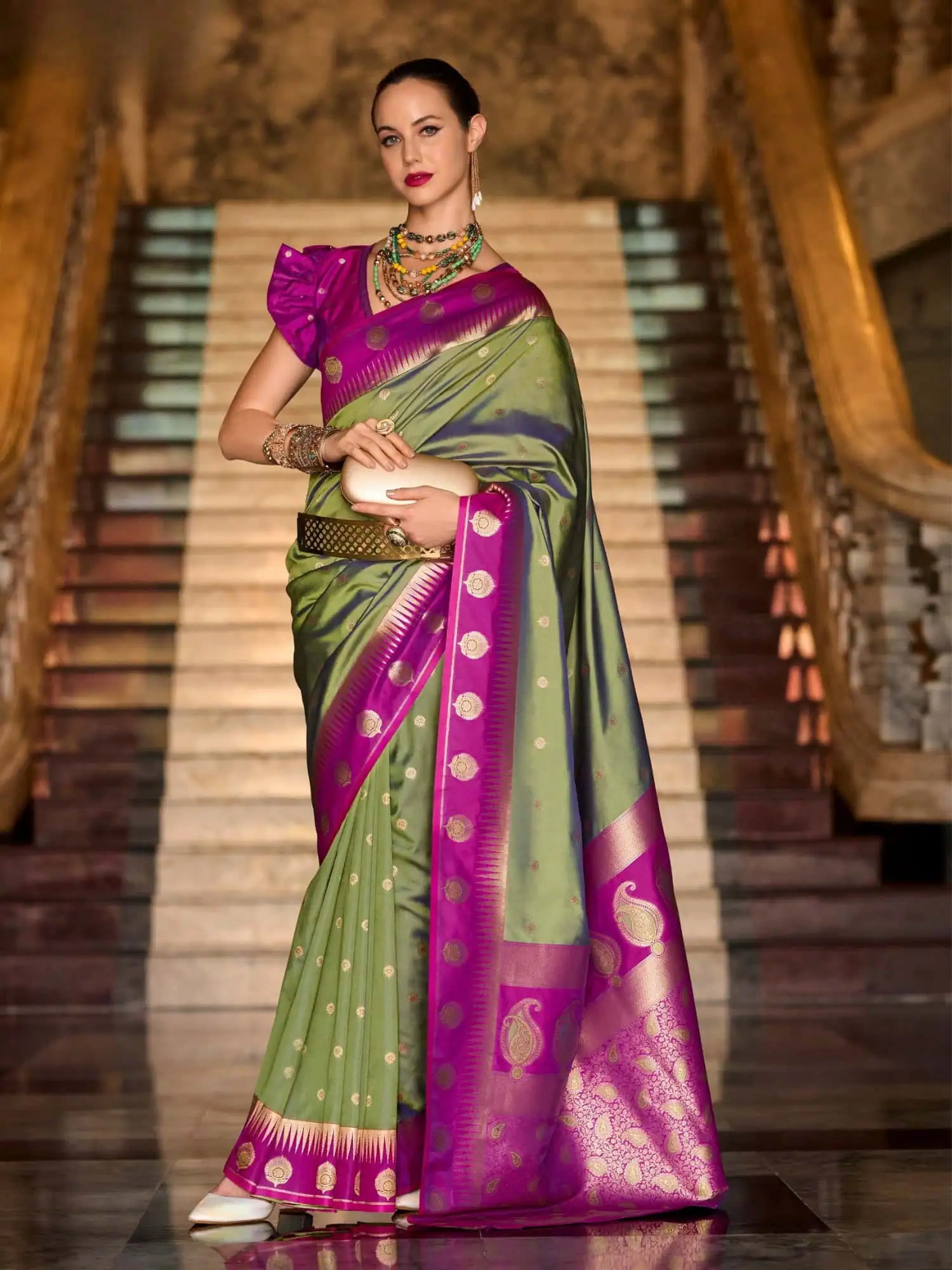 Purplish Green Soft Silk Saree