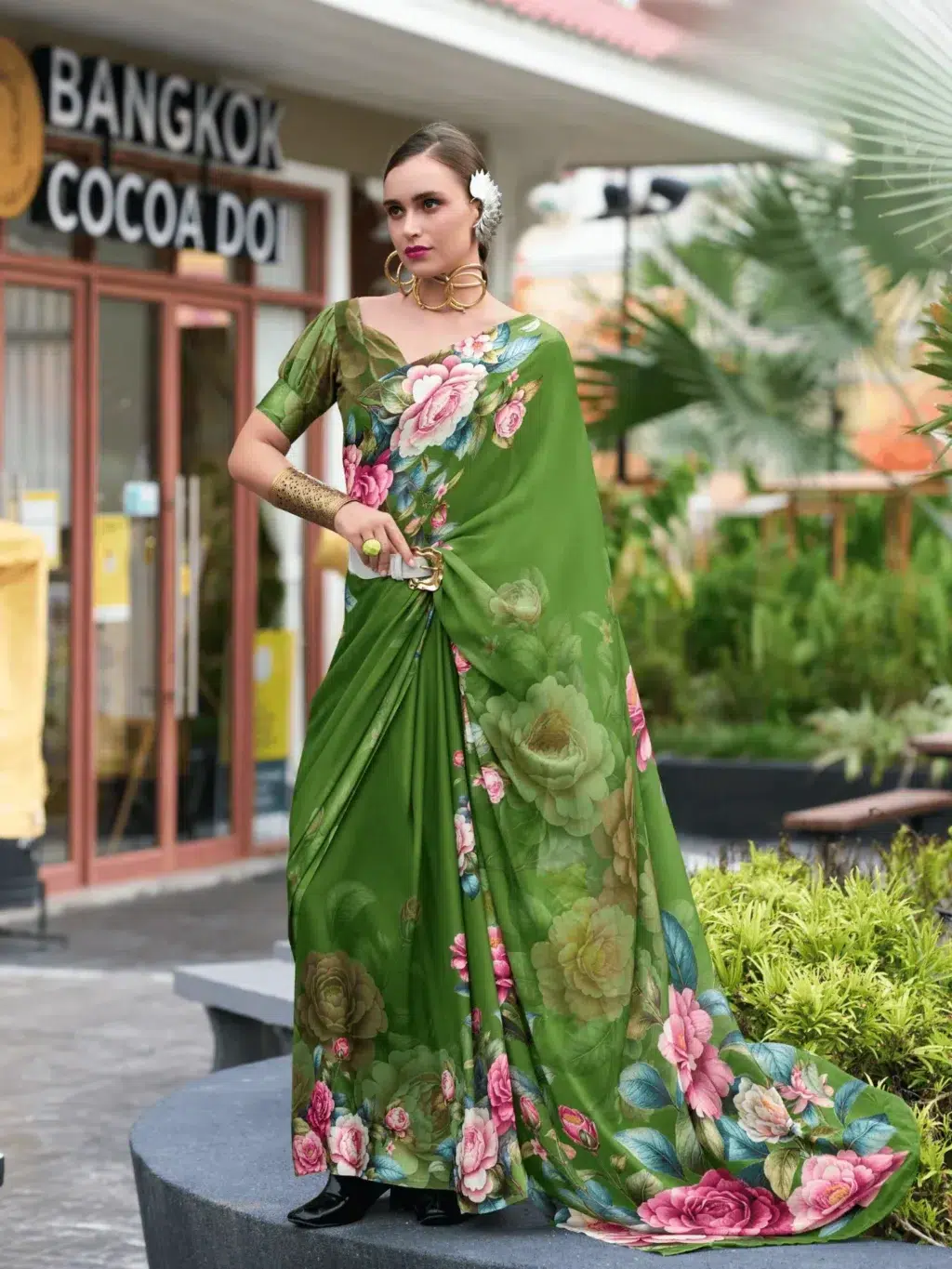 Green Pure Georgette Saree for Women - Designer Traditional Saree