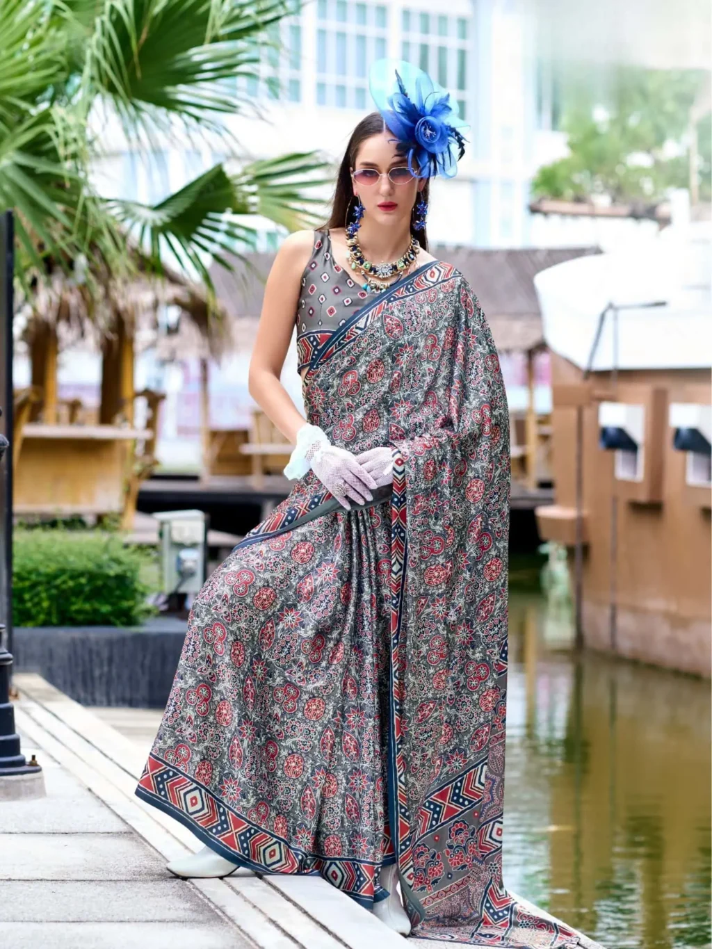 Grey  Sattin Saree for Women - Designer Traditional Saree