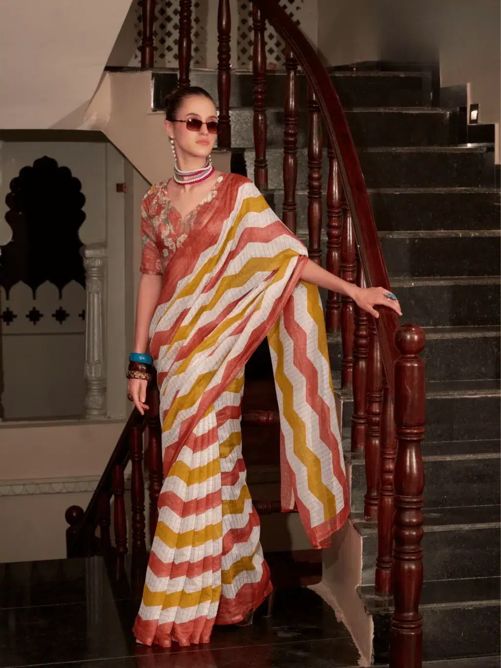 Orange Linen Cotton Saree for Women - Designer Traditional Saree