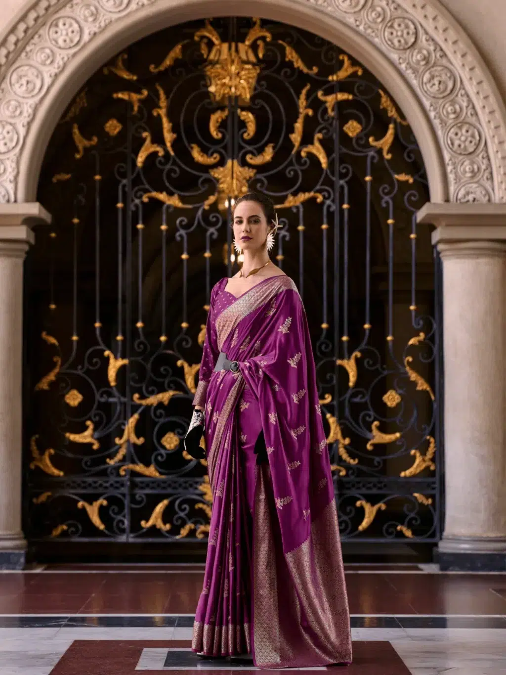 Purple Satttin Munga Saree for Women - Designer Traditional Saree