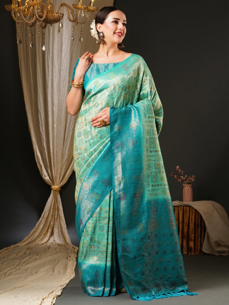 Opulent Blue Banarasi Silk Saree - Sarees