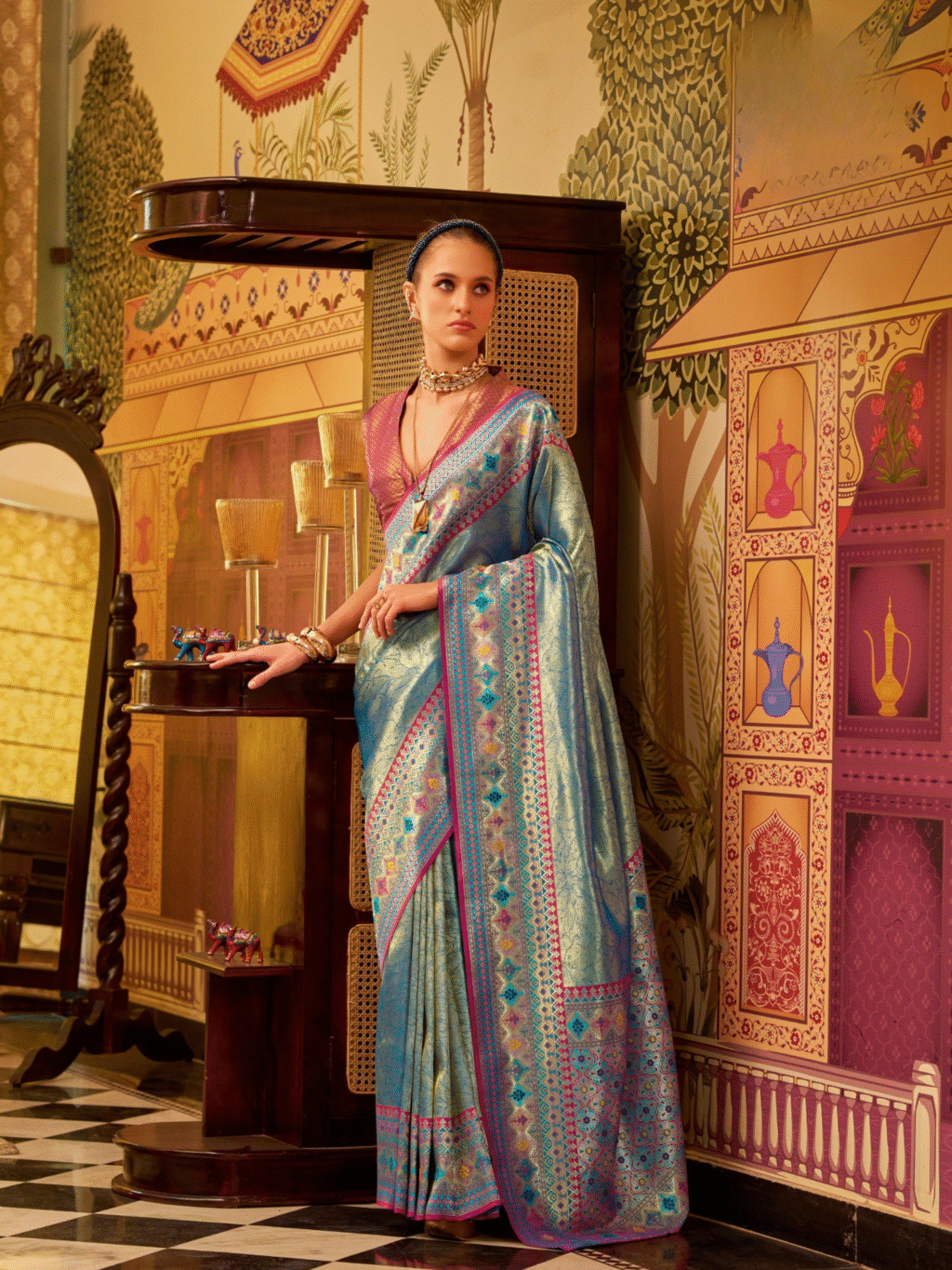 Blue Tissue Silk Saree for Women - Designer Traditional Saree