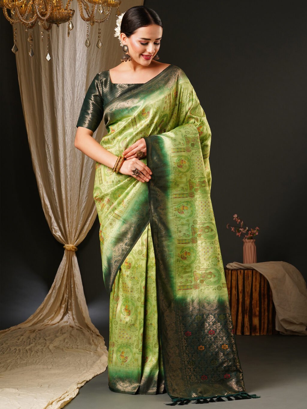 Light Green Banarasi Silk Saree - Sarees