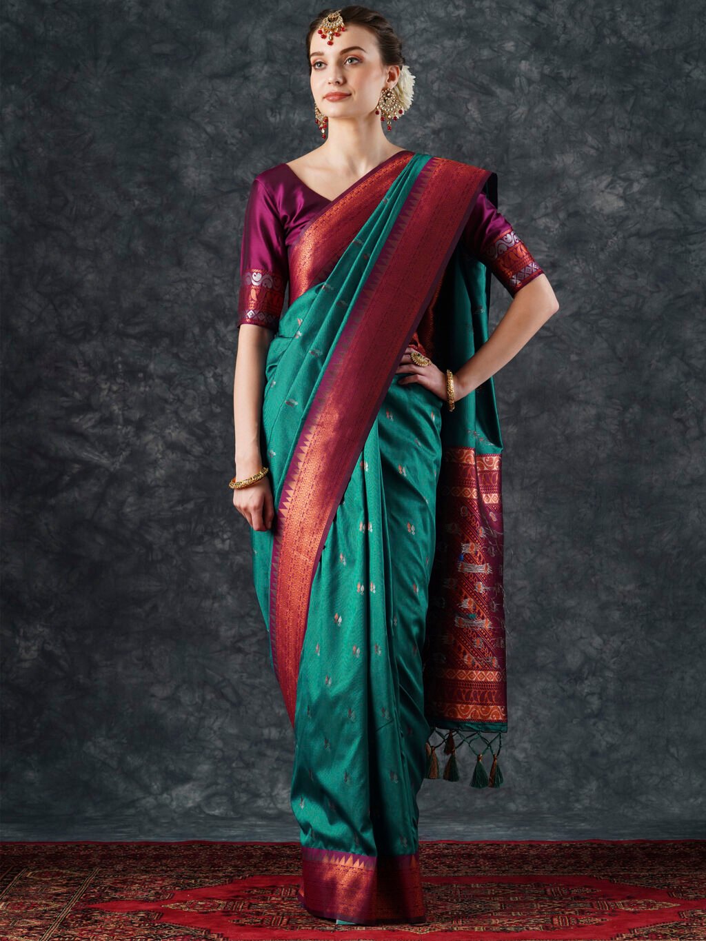 Teal Blue Designer Silk Saree - Sarees